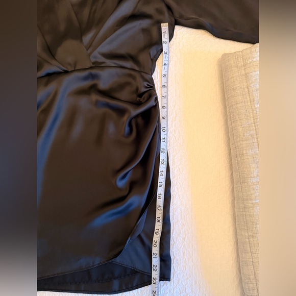 ZARA Black Satin Draped Wrap Mini Dress — Size XL - Picture 7 of 11